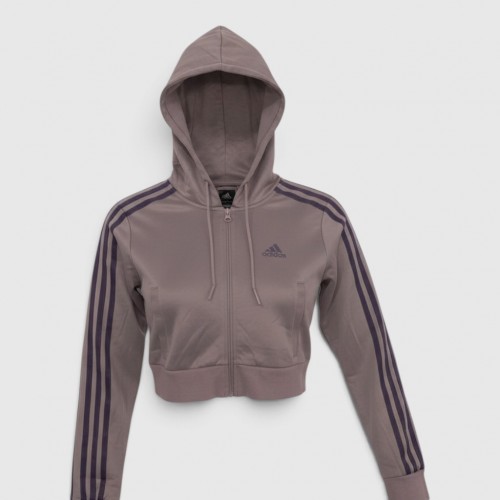 Adidas Originals Cropped 3-Stripes Full-Zip Hoodie Mauve / Pre Owned